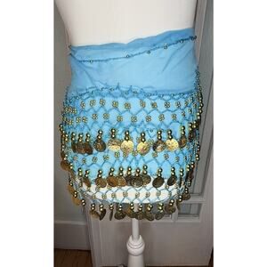 2 Hip Scarves Belly Dance Belts Golden Coins black & turquoise ￼